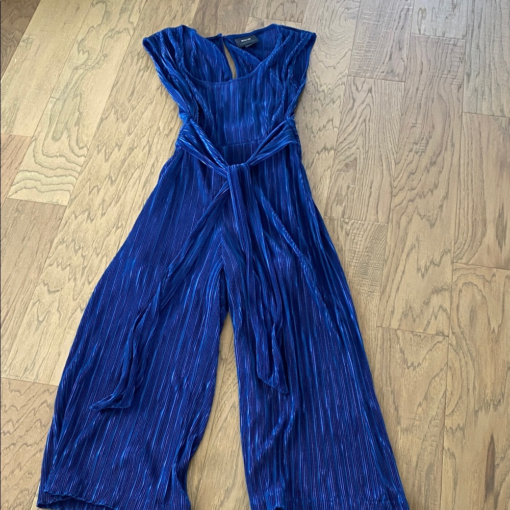 Anthropologie Royal Blue Pleated Jumpsuit